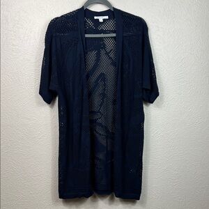 Chico’s Navy Blue Short Sleeve Mesh Open Front Cardigan Sweater Small